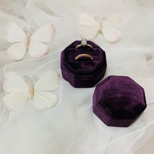 Purple Velvet Ring Box Octagon Shape Single Slots